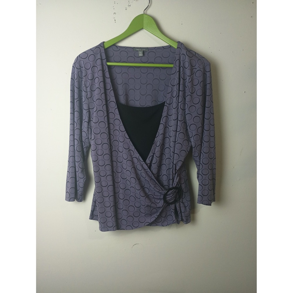 Apt. 9 Petite Purple Circle Print Faux Wrap Top 3/4 Sleeve Vintage Y2K PXL